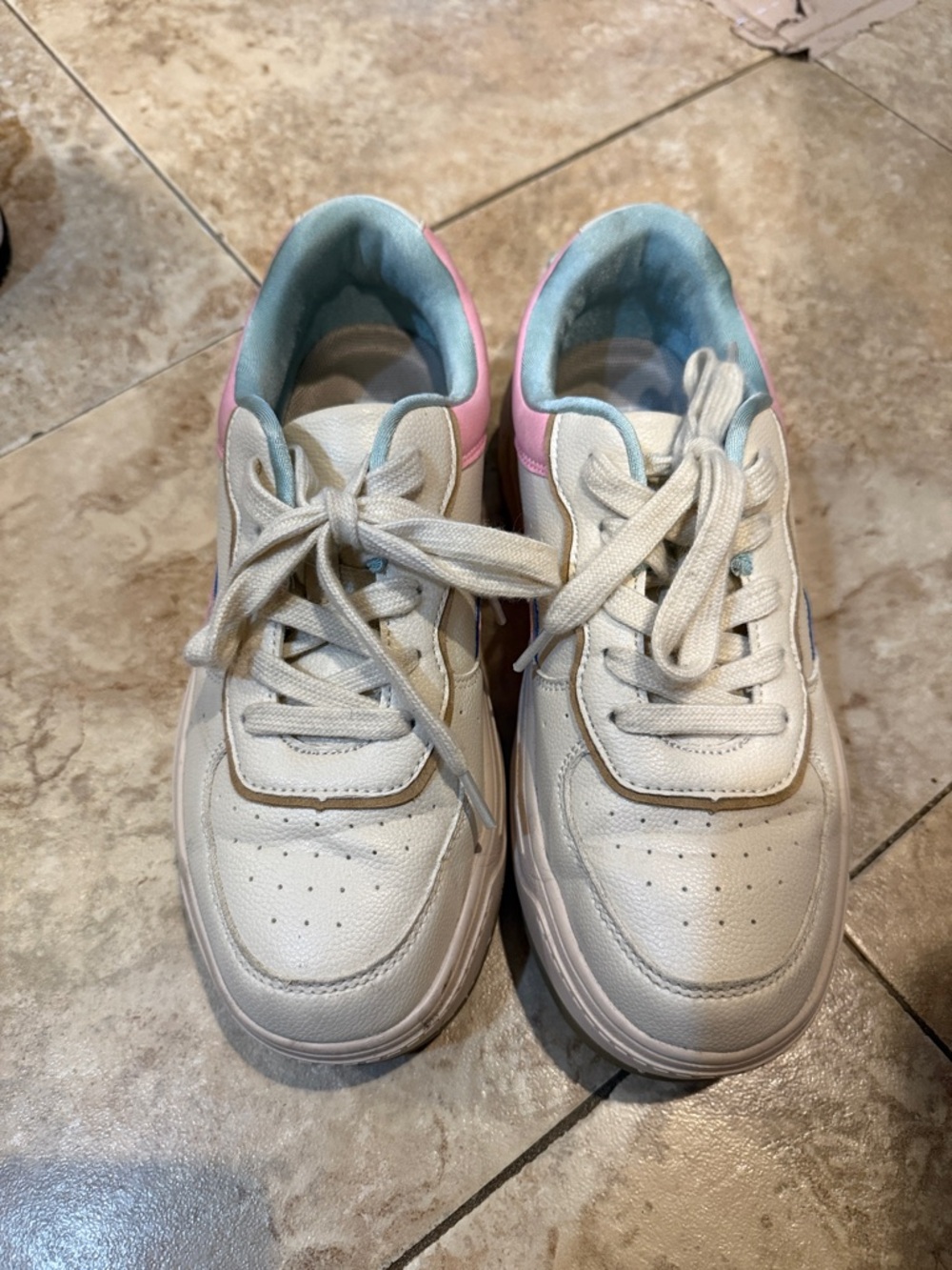 Steve Madden Kids White Sneakers with Pink & Light Blue Trim